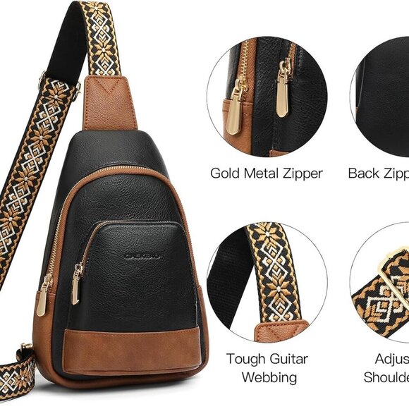 Chic Vegan Leather Crossbody Sling Bag for Women - Multi-Pocket Design - Picture 5 of 9